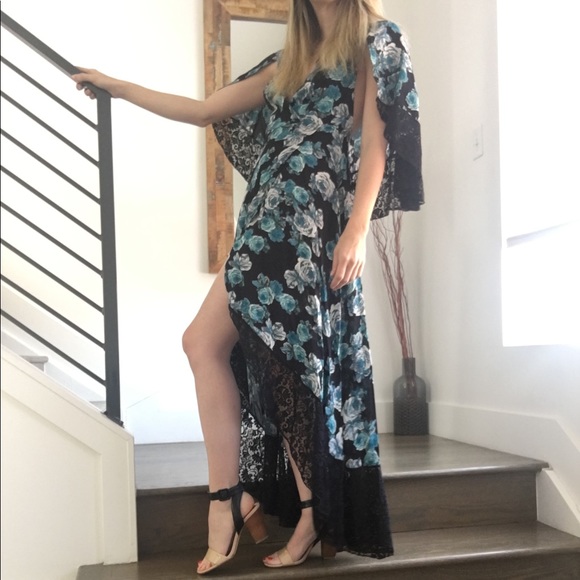 Free People Midnight Garden Blue Rose Floral Maxi Dress 6 - Picture 3 of 8